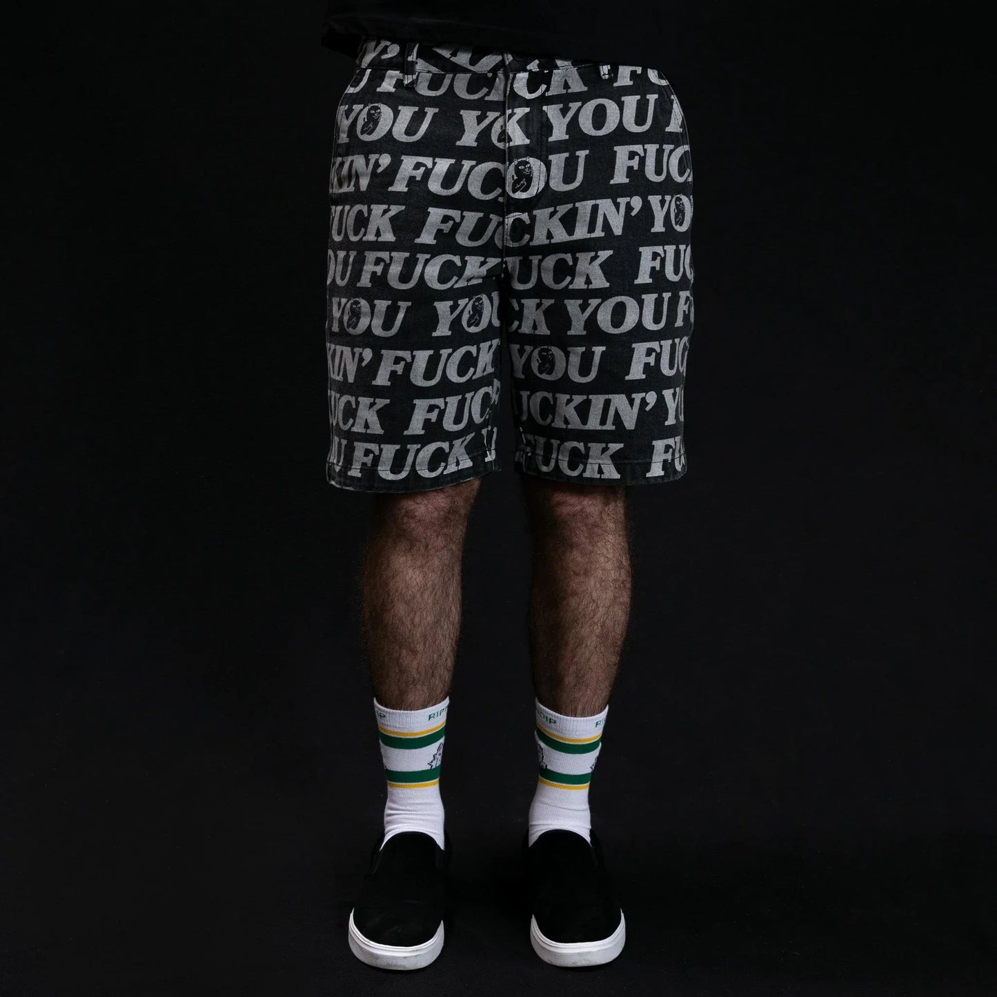 Fuckin Fuck Denim Shorts (Black) - Four Street