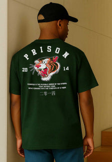 Camiseta Streetwear Prison Tiger Verde Musgo