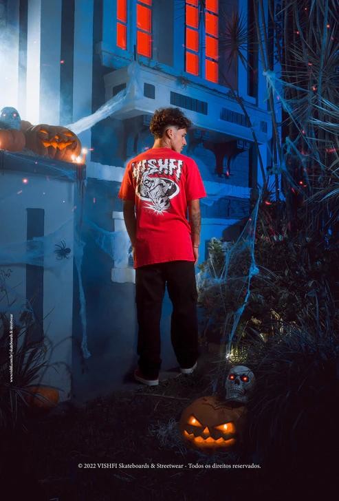 CAMISETA BILHAR SKULL VERMELHA "HALLOWEEN 2022"