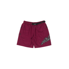 Cursive Nylon Shorts in Burgundy