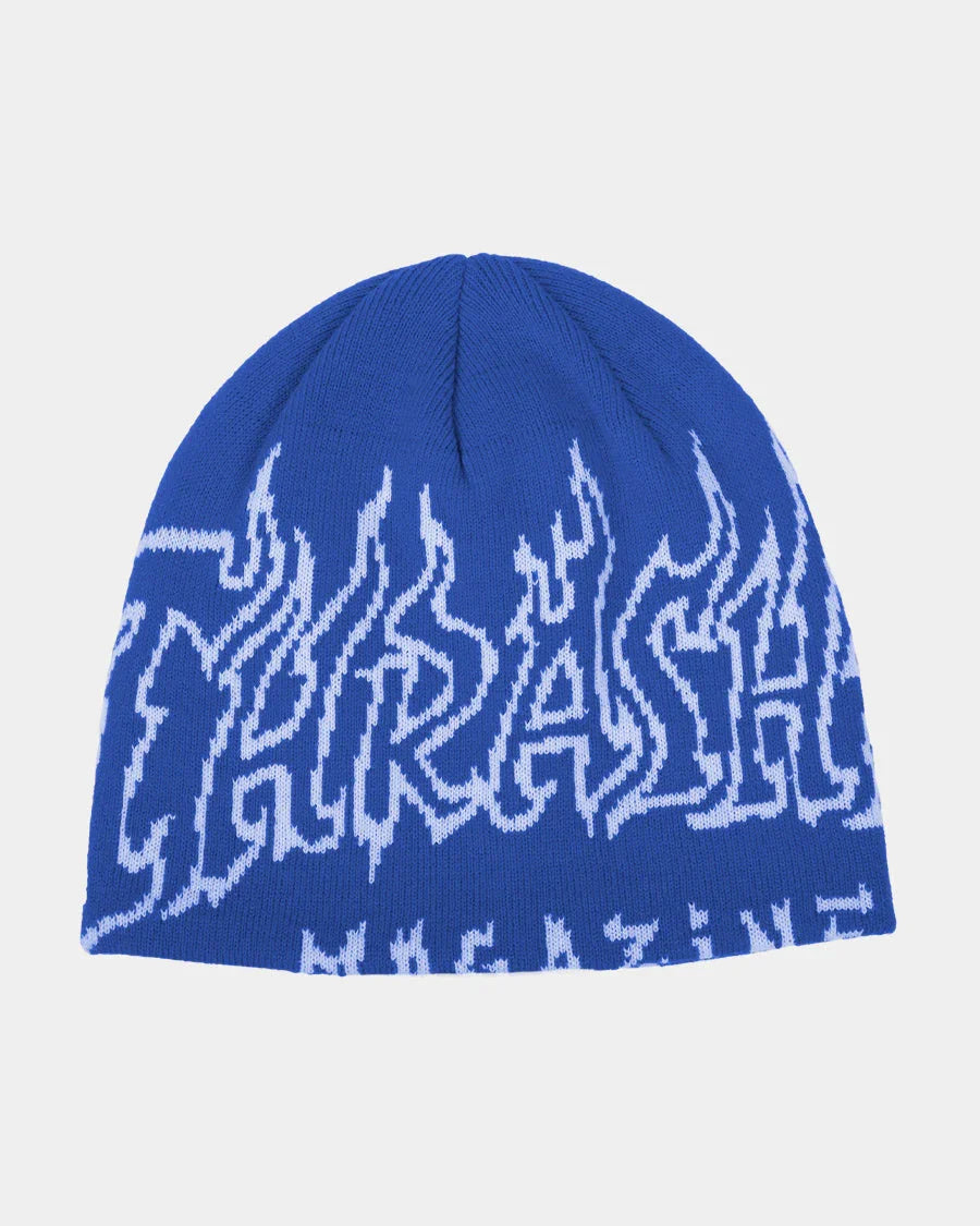 Fire Outlined Skully Beanie - Blue - Four Street