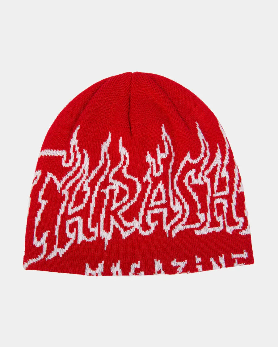 Fire Outlined Skully Beanie - Red - Four Street