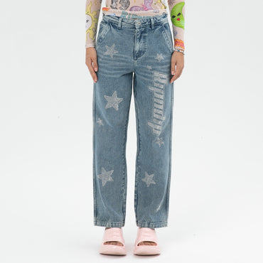 Kawaii Nerm Womens Wide Leg Pants (Medium Wash) - Calça