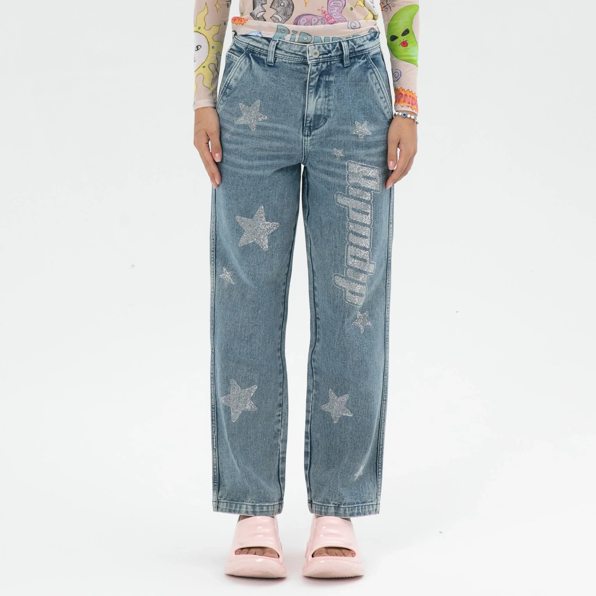 Kawaii Nerm Womens Wide Leg Pants (Medium Wash) - Calça - Four Street