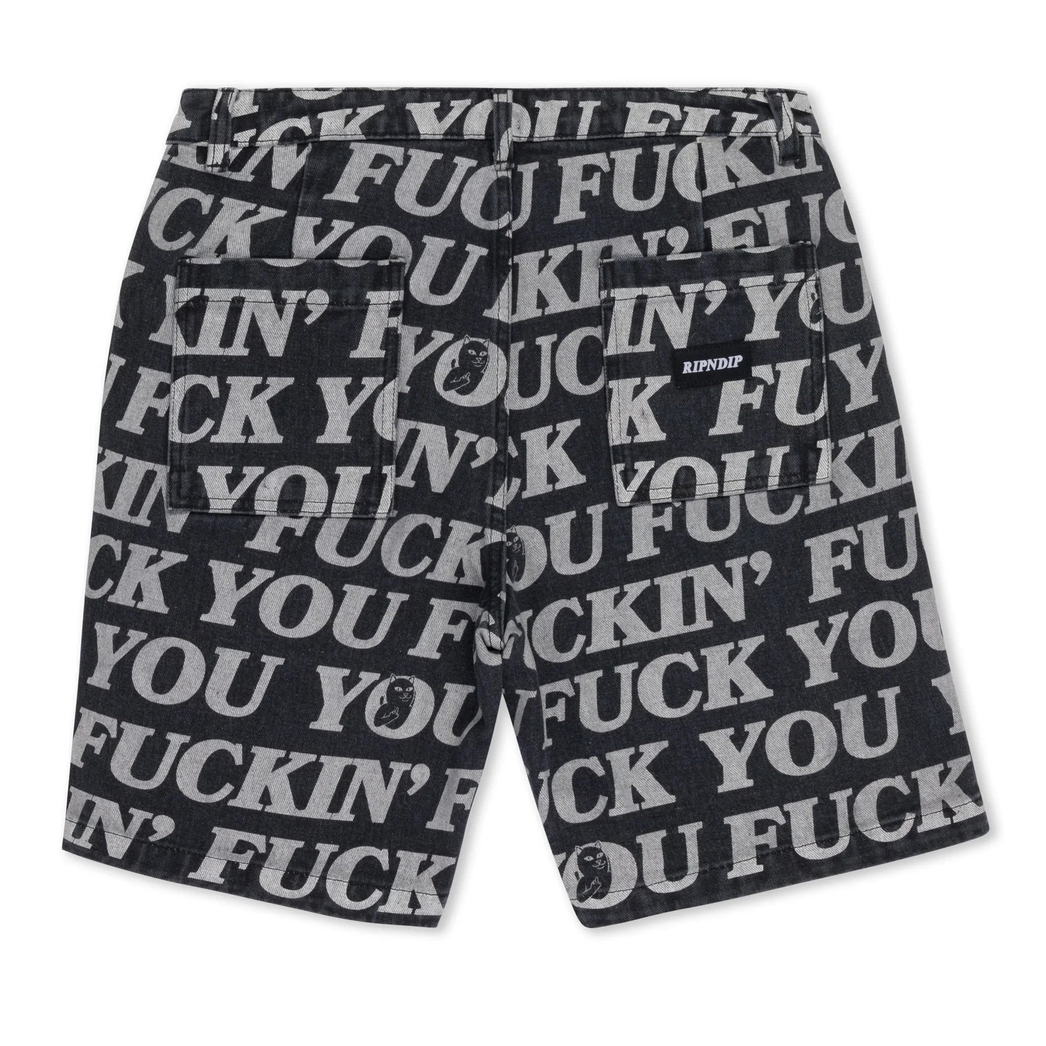 Fuckin Fuck Denim Shorts (Black) - Four Street
