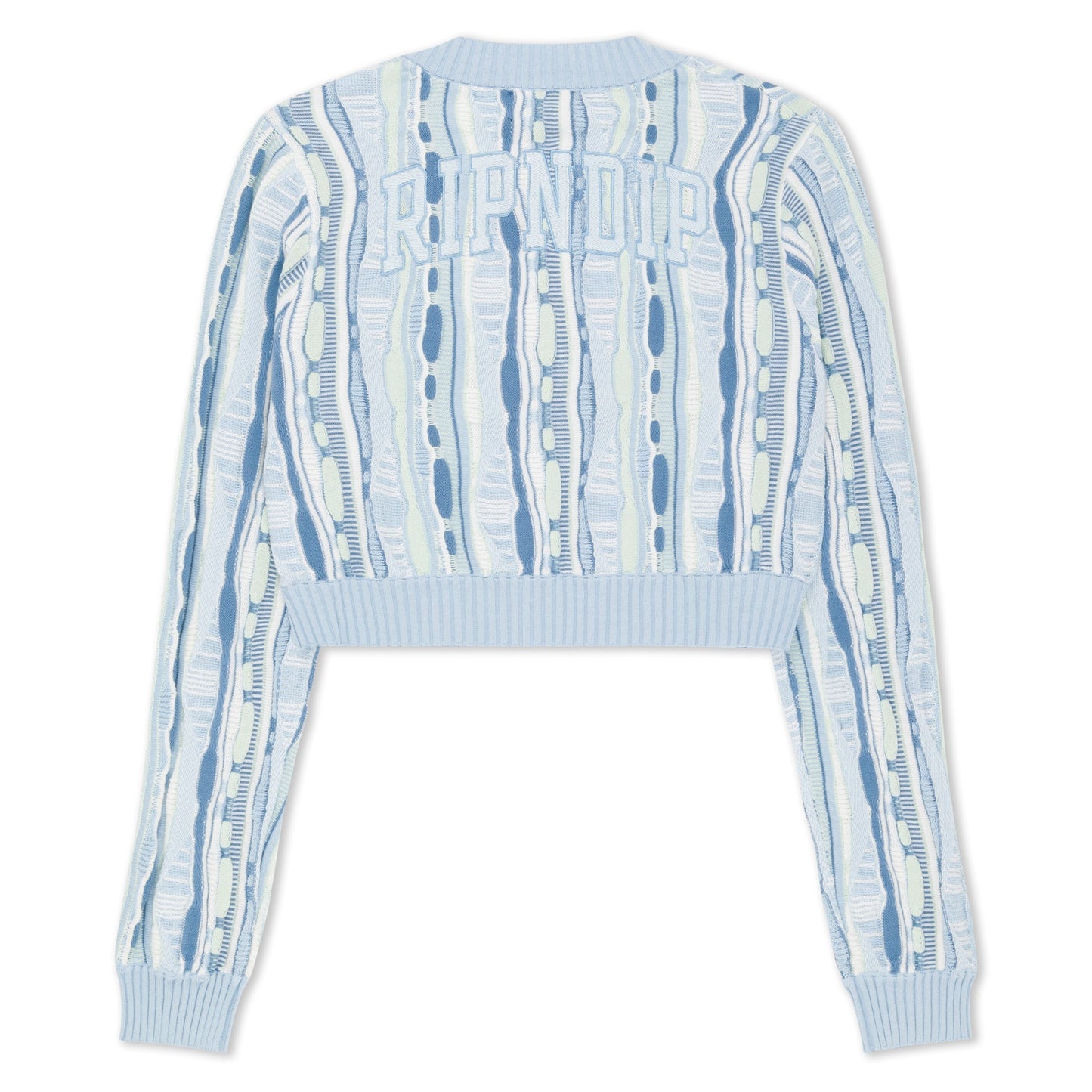 Corded Knit Cropped Long Sleeve (Light Blue) - Camiseta