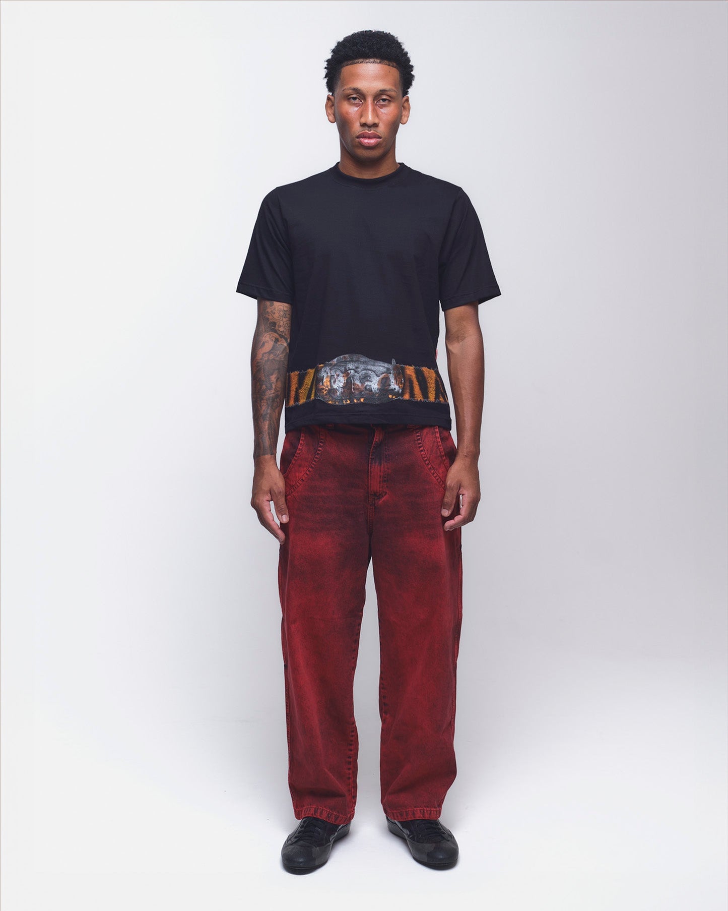 CALÇA JEANS CURVALÍNEA DOUBLE HAND VERMELHA
