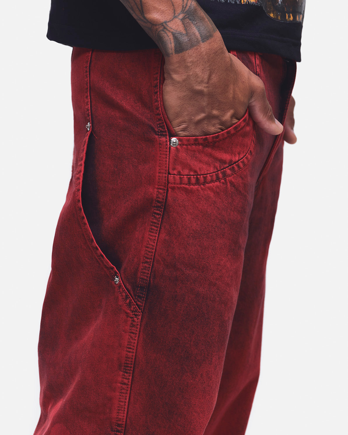 CALÇA JEANS CURVALÍNEA DOUBLE HAND VERMELHA