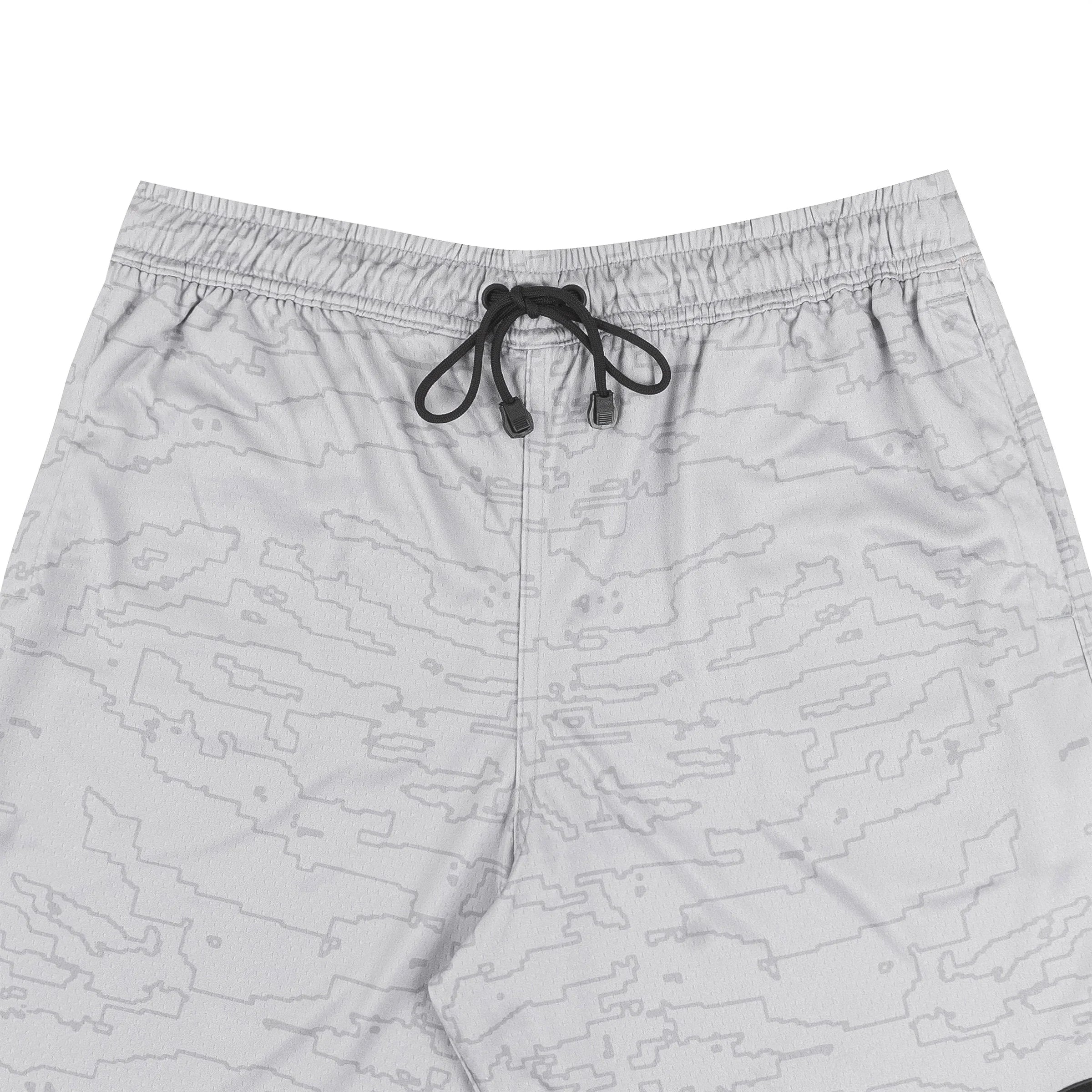 Outline Map Mesh Shorts in Grey - Four Street