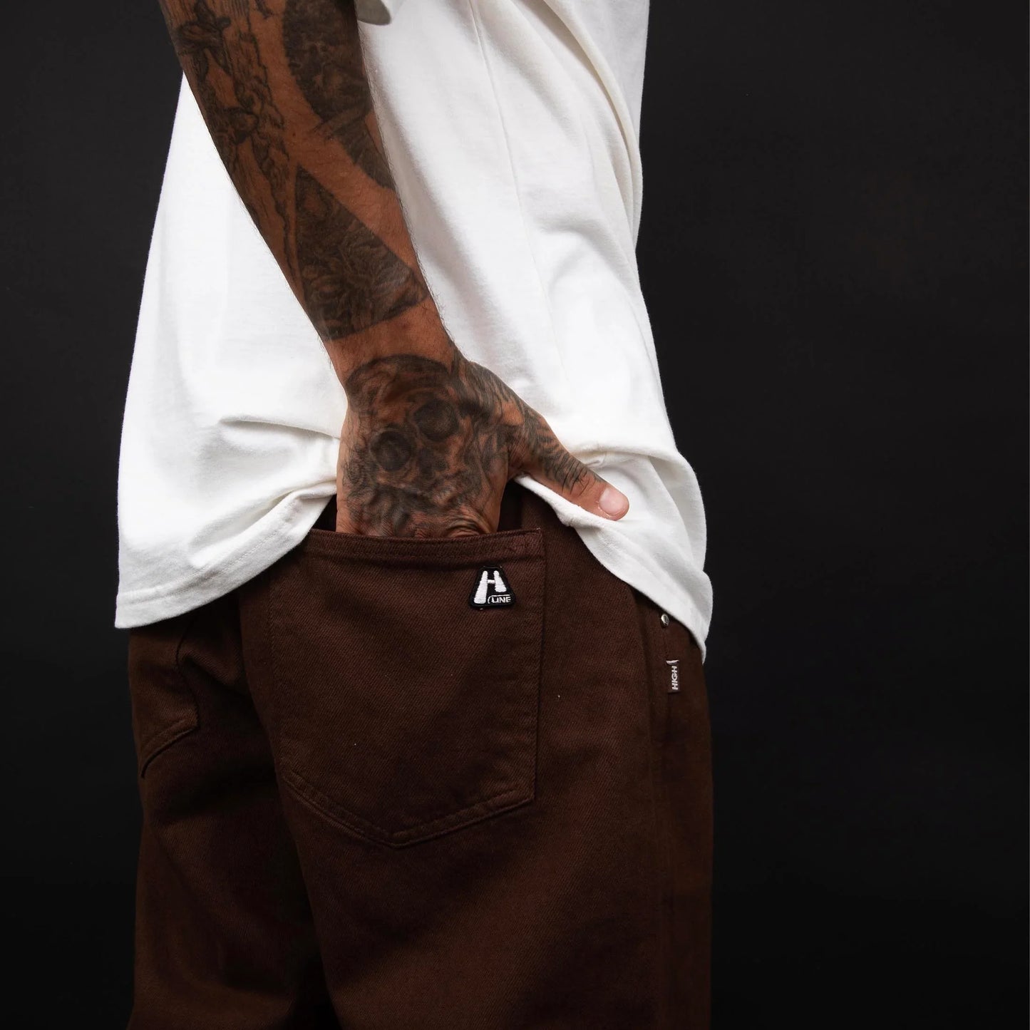 Jeans Pants Logo Line Brown