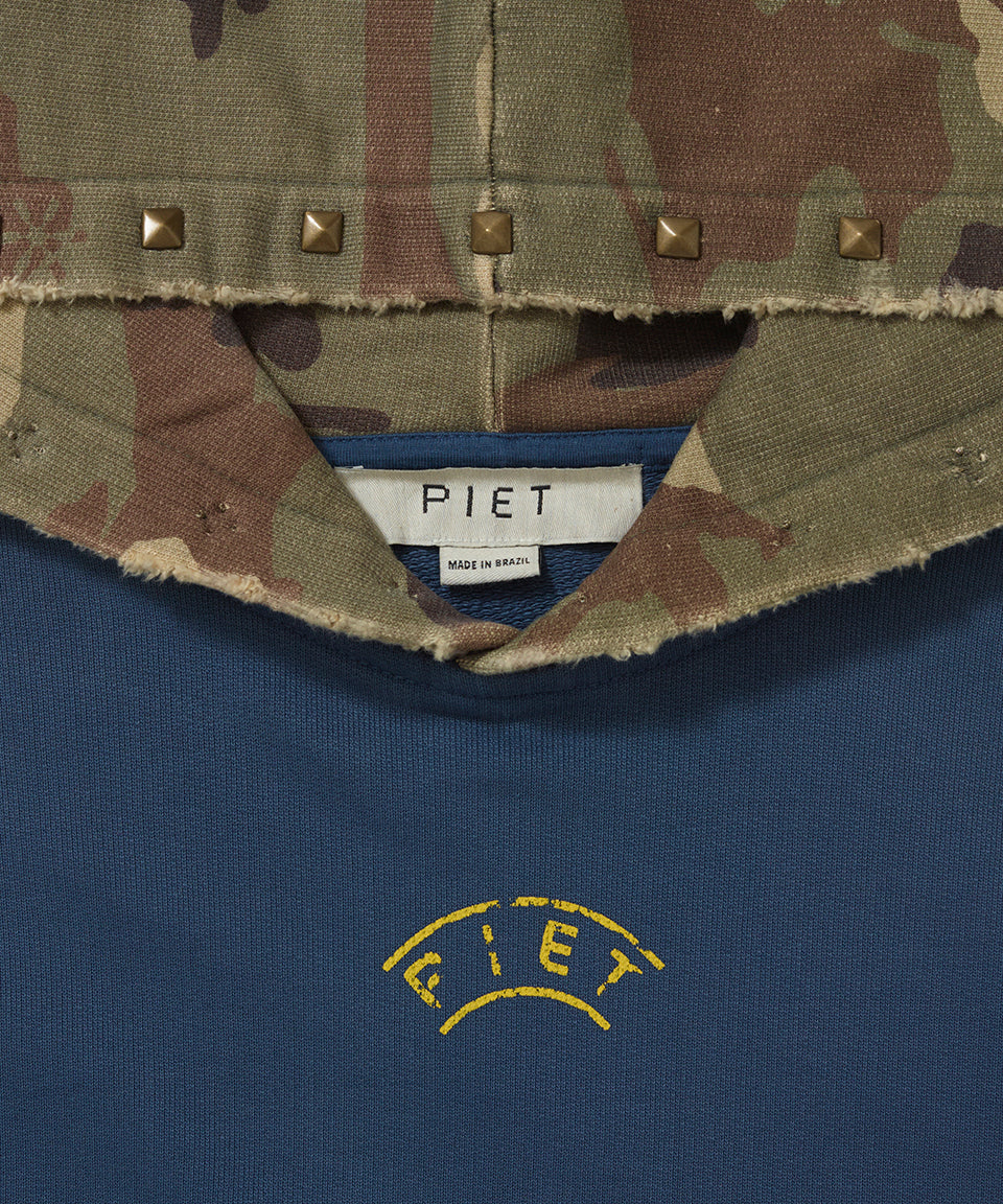 Distressed Camo Studded Hoodie Navy