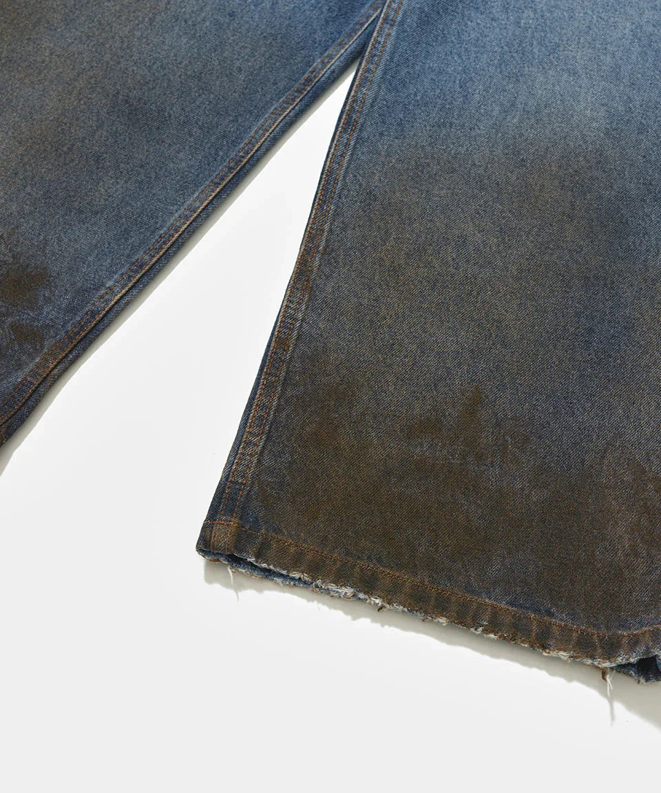Dirt Stained Oversized Denim Blue - Four Street