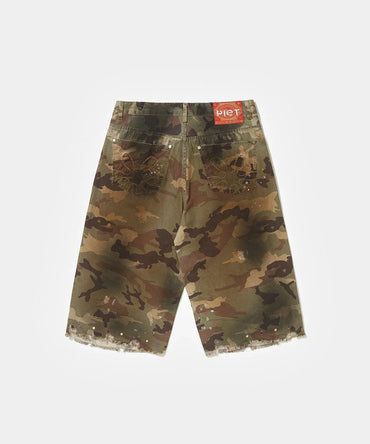 Distressed Capri Camo Trousers with Swarovski Crystals