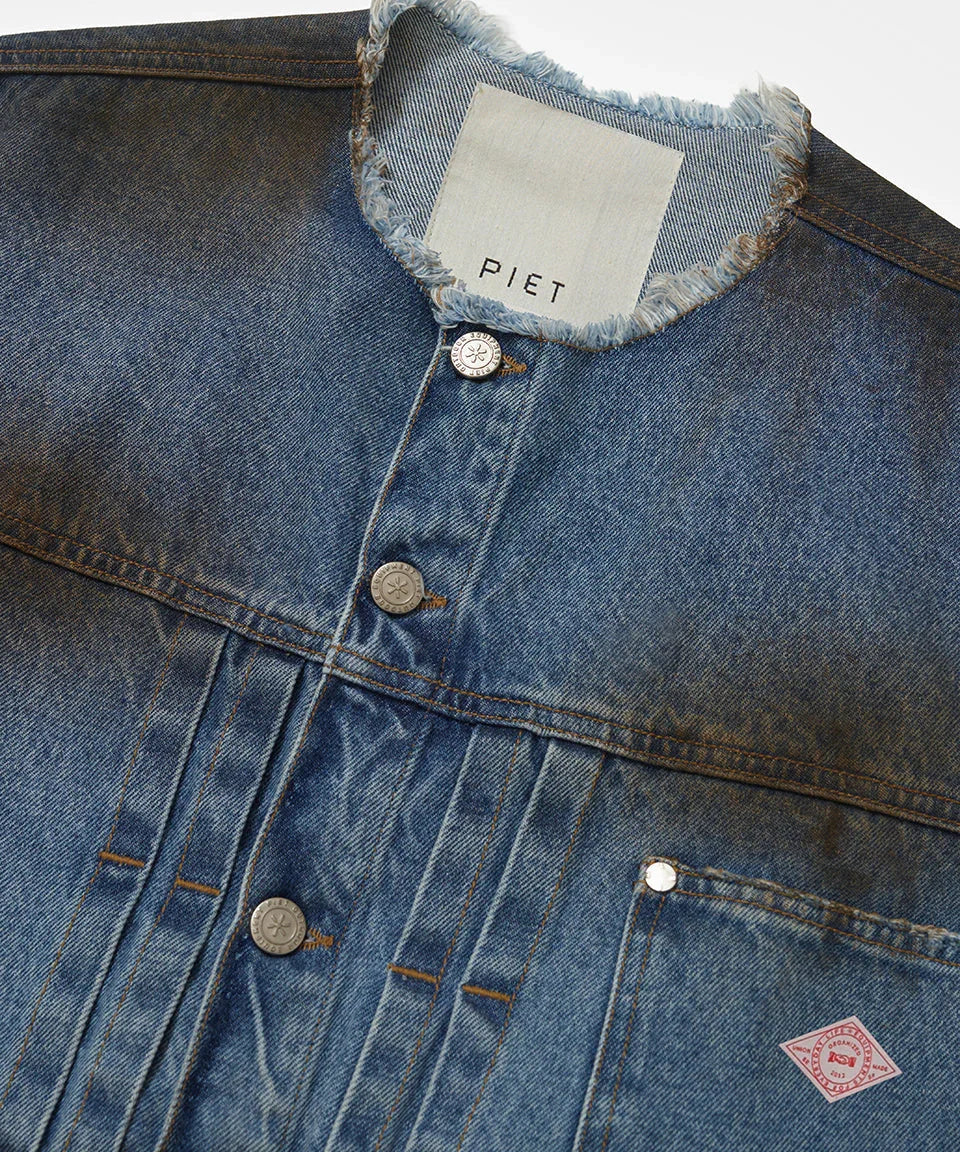 Dirt Stained Denim Jacket Blue - Four Street