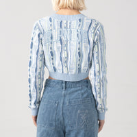 Corded Knit Cropped Long Sleeve (Light Blue) - Camiseta