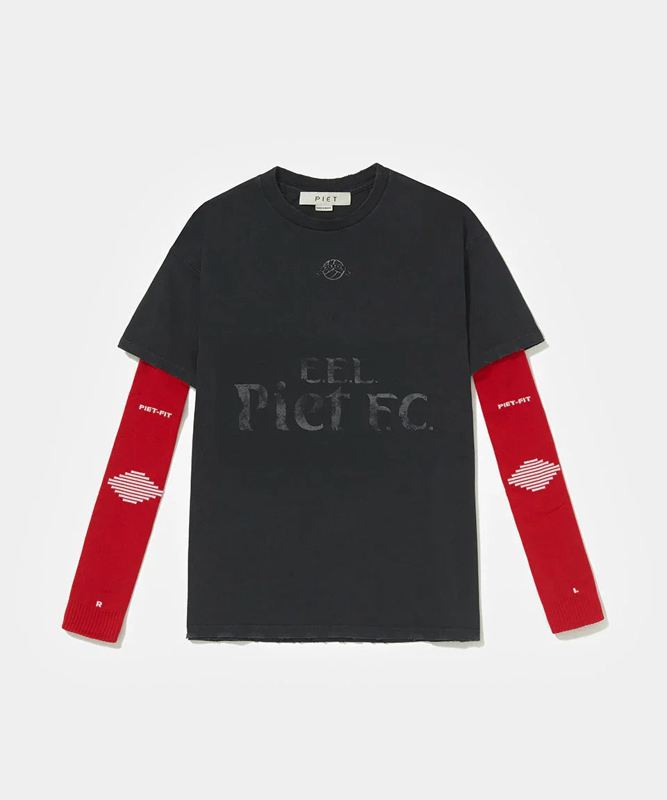 PIET F.C. Knitted Sleeve T-shirt Vintage Black - Four Street