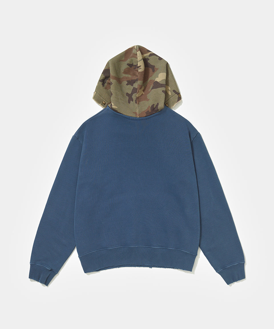 Distressed Camo Studded Hoodie Navy