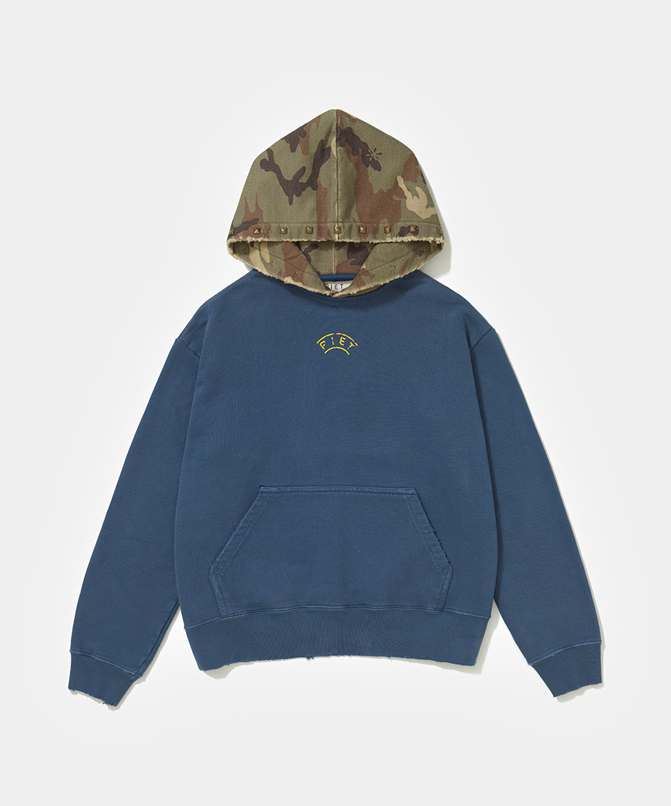 Distressed Camo Studded Hoodie Navy