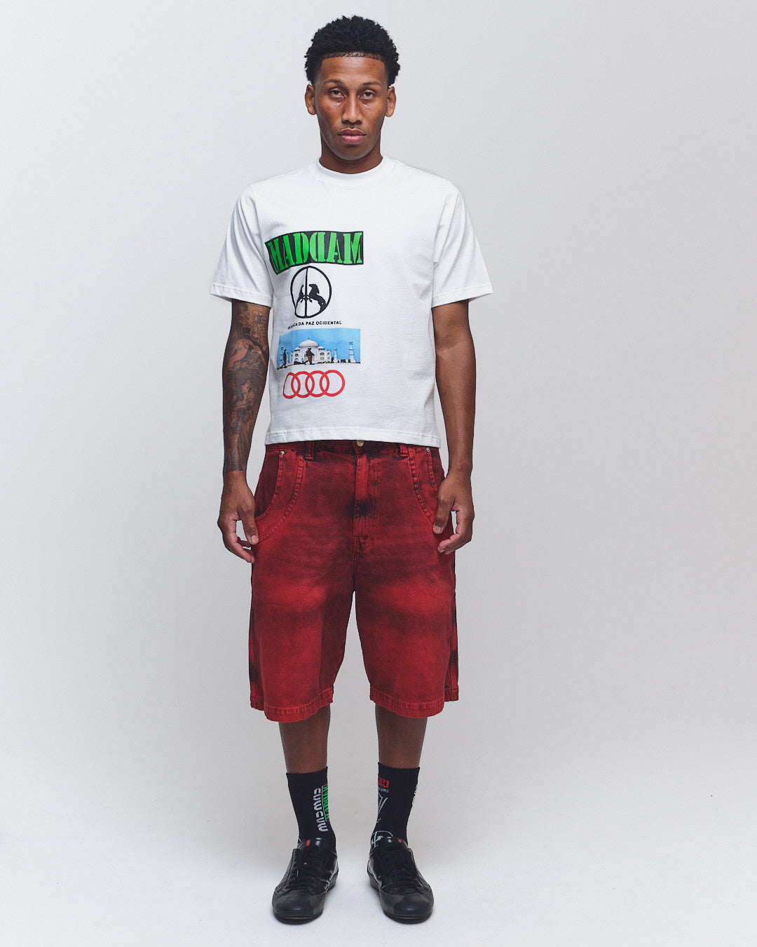BERMUDA JEANS CURVALÍNEA DOUBLE HAND VERMELHA