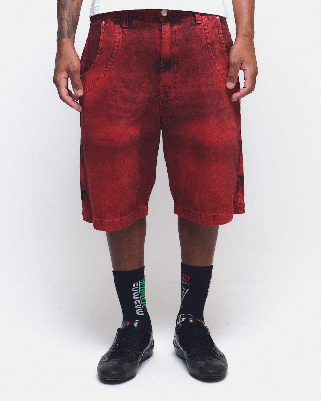BERMUDA JEANS CURVALÍNEA DOUBLE HAND VERMELHA